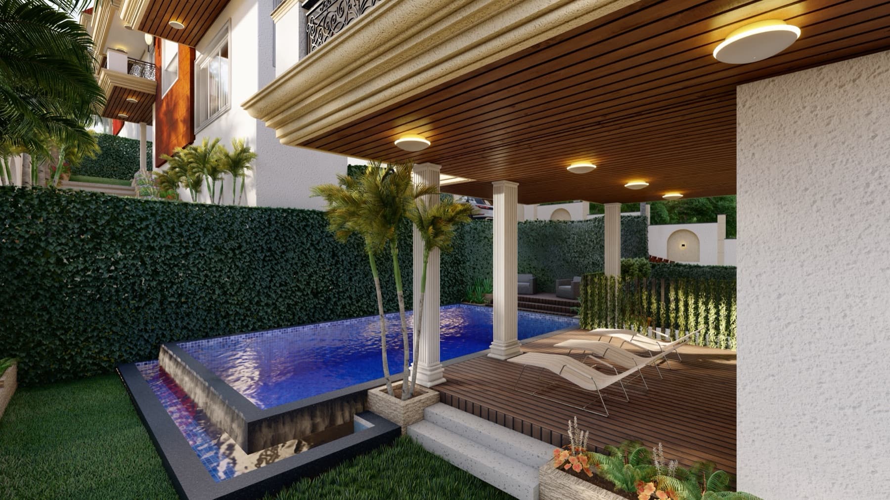 Pool view from the entrance at The Pine Cliff, Parra