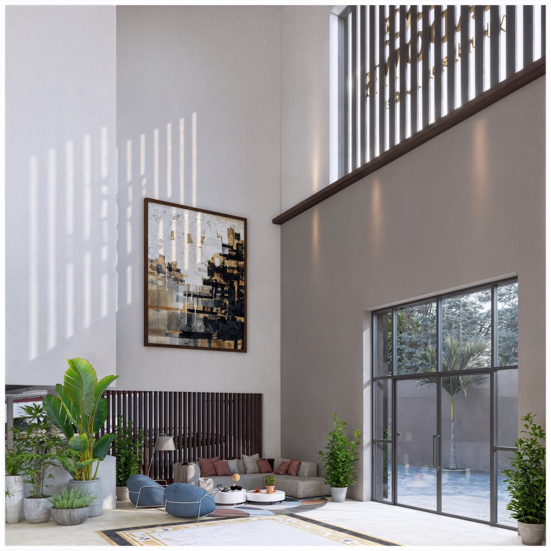 Double height atrium at Serene Meadows, Kadamba Plateau